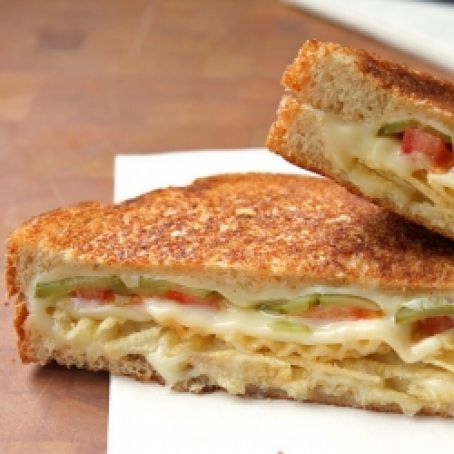 Grilled Cheese with Tomato, Pickles and Potato Chips