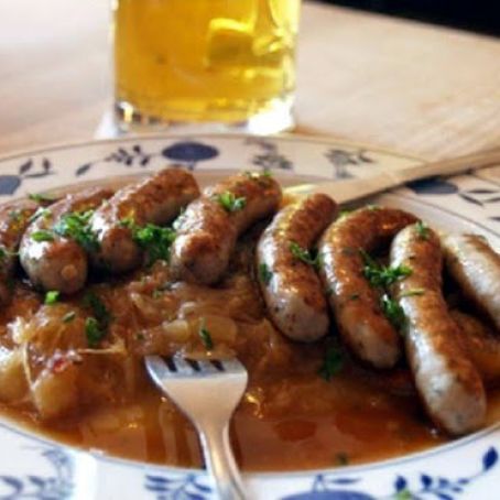 German Sausage with Apples, Sauerkraut, Onions (Mad Hungry)