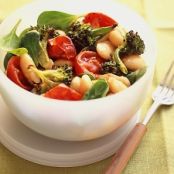 White Bean Salad With Spicy Roasted Tomatoes and Broccoli