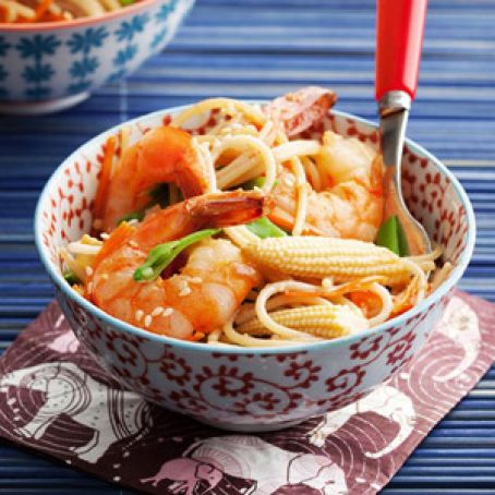 Stir-Fried Brown Rice Noodles with Shrimp - Dairy Free