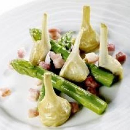 Roast Artichokes, Green Asparagus and Smoked Bacon