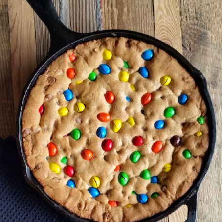 M&M Chocolate Chip Skillet Cookie