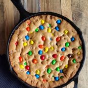 M&M Chocolate Chip Skillet Cookie