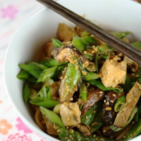 Peanut-Ginger-Garlic Noodles with Chicken and Snap Peas