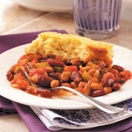 Corn Bread Topped Frijoles