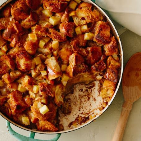 Apple and Cardamom Croissant Bread Pudding with Caramel Sauce