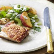 Perfect pork belly with nectarine waldorf salad