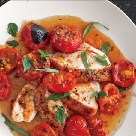 Chicken with Herb-Roasted Tomatoe and Pan Sauce