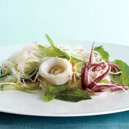 Southeast Asian Rice Noodles with Calamari and Herbs