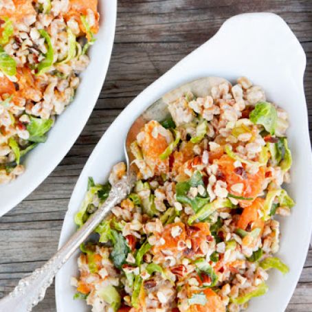 Farro Salad with Butternut Squash, Brussels Sprouts and Leeks (warm)