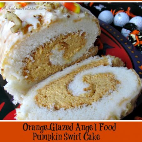 Orange-Glazed Angel Food Pumpkin Swirl Cake