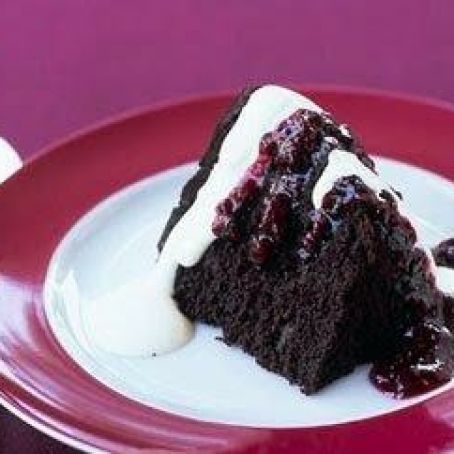 Choc-chip pudding with jam and creme fraiche