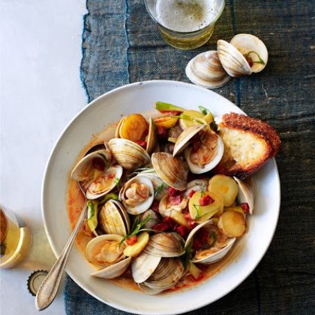 Pan roasted littlenecks with tomatoes, capers and olives