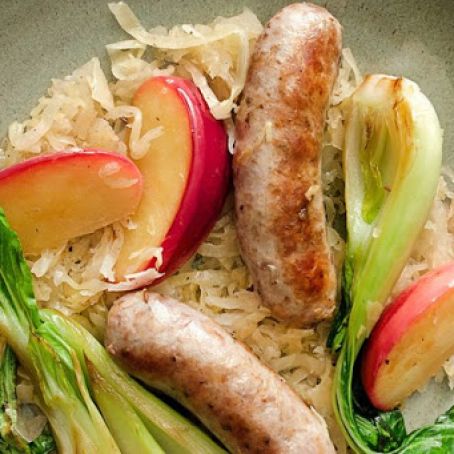 Sausage with Sauerkraut, Apples, and Bok Choy