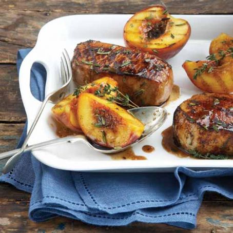 Balsamic-Marinated Pork Chops & Grilled Peaches