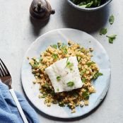 Olive Oil-Poached Cod with Cauliflower Couscous