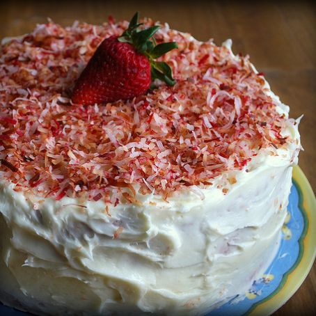 Strawberry Cake with Coconut Cream Cheese Frosting