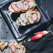 Sliced Baguette with Radishes and Anchovy Butter