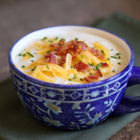 Creamy Potato Soup with Sour Cream, Bacon and Chives