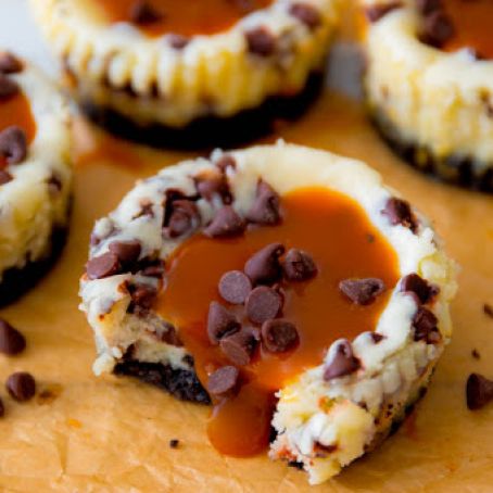 Salted Caramel Chocolate Chip Cheesecakes