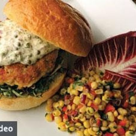 Lobster and Crab Burger with Tartar Sauce and Corn Relish