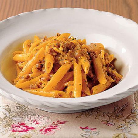 penne with sausage and saffron