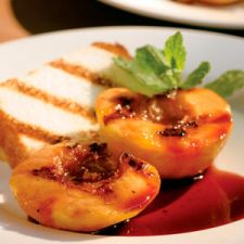 Toasted Angel Food with Peaches and Ice Cream