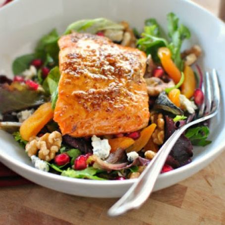 Glazed Salmon Winter Salad + Sweet Balsamic Vinaigrette