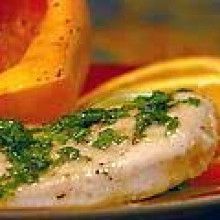 Oven-Baked Herb-Crusted Chicken with Parsley Olive Oil Sauce