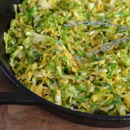 Smoky, Lemony Sautéed Shredded Brussels Sprouts