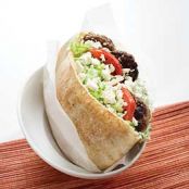 Gas-Grilled Greek-Style Lamb Pita Sandwiches with Tzatziki Sauce