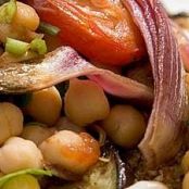 Dukkah Eggplant With Roasted Tomato & Chickpea Salad