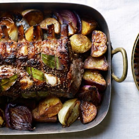 Cider Brined Pork Roast with Potatoes and Onions