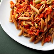 PASTA w/SPICY SAUSAGE, TOMS & OLIVES