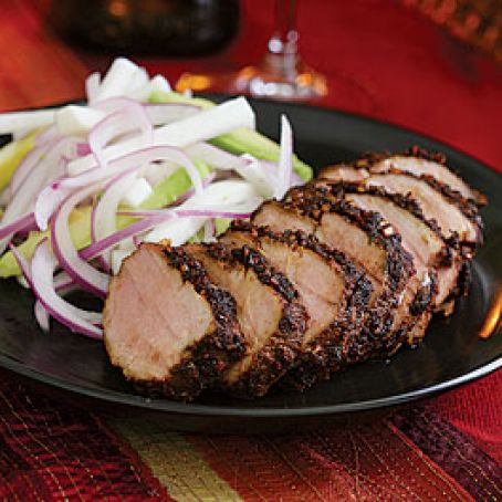 Yucatan Pork Tenderloin with Jicama, Avocado & Red Onion Salad