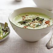 Spinach, Chive, and Yogurt Soup with Grilled Scallions