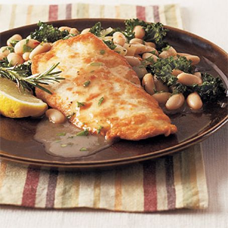Chicken Cutlets with Spicy White Beans and kale