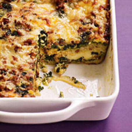 Spinach Pesto and Sausage Strata