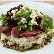 Bisteca ala Panzano’s – Flank Steak with Mashed Potatoes, Pesto and Gorgonzola Cheese