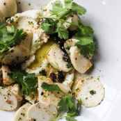 Turnips with Roasted Garlic Goat Cheese & Sesame
