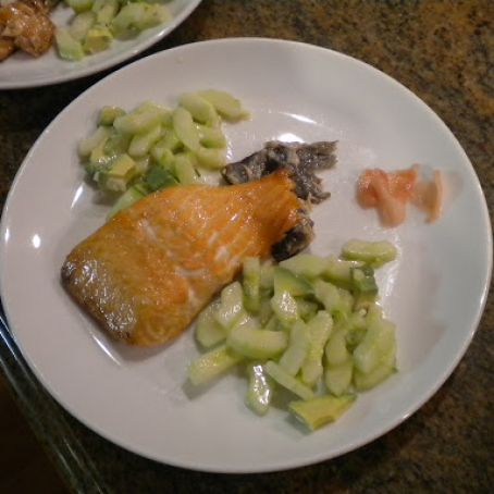 SOY-GLAZED SALMON WITH CUCUMBER-AVOCADO SALAD