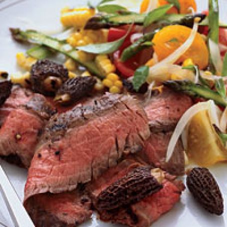 Grilled Flank Steak with Corn, Tomato and Asparagus Salad