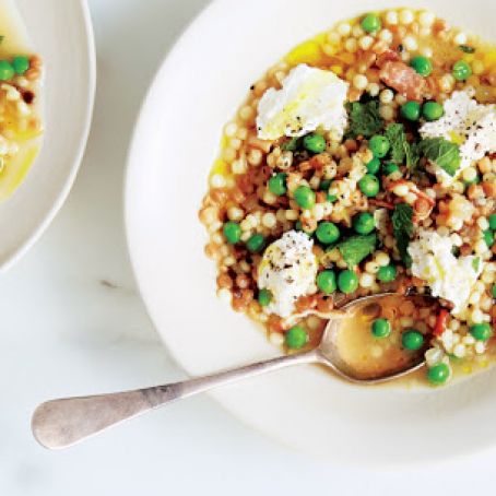 Fregola with Green Peas, Mint, and Ricotta