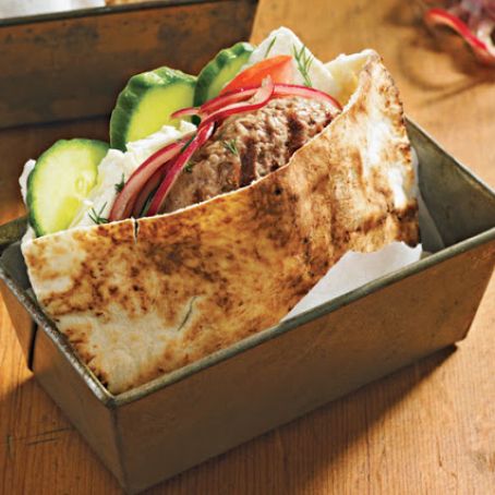 Grilled Lamb Burgers with Marinated Onions and Feta