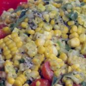 Sides (Grilled Corn & Tomato-Sweet Onion Salad with Fresh Basil Dressing & Crumbled Blue Cheese)