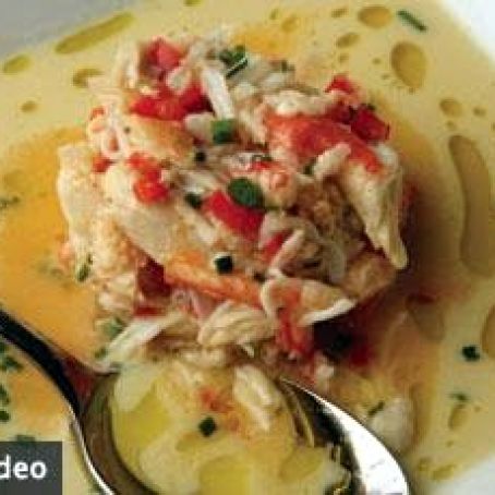 Silky Corn Soup with Truffle Oil and King Crab Meat