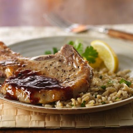 Pork Chops with Raspberry Chipotle Sauce and Herbed Rice