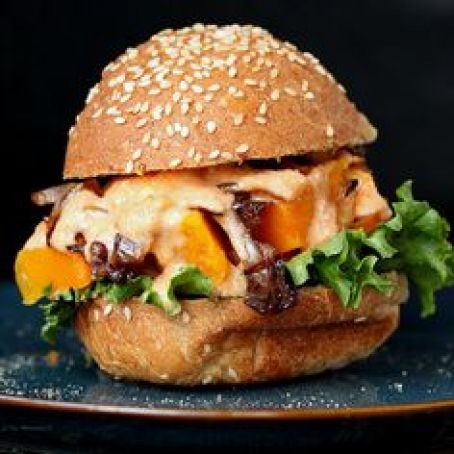Roasted Butternut Squash, carmalized onions and sriracha mayo burger