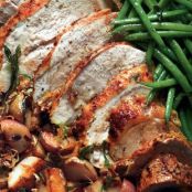Roast Turkey Breast with Potatoes, Green Beans, and Mustard Pan Sauce