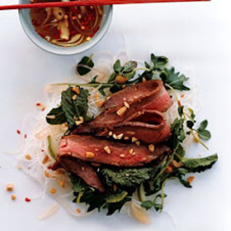 Asian Flank Steak Salad Over Cold Noodles